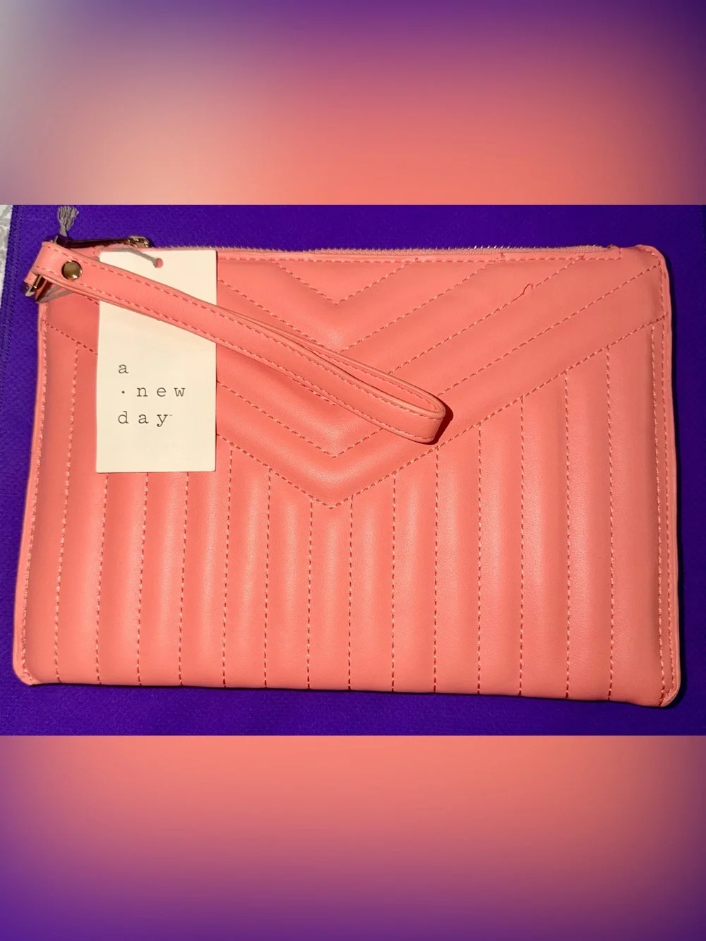 a new day Coral Quilted Wristlet Clutch